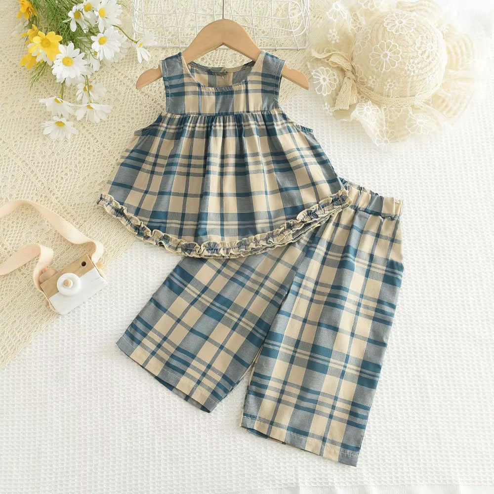 Ensemble 2 pièces pour petite fille : haut à volants et short orné de fleurs en 3D