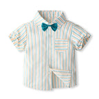 Black and white striped long-sleeve shirt with a small embroidered logo on the chest